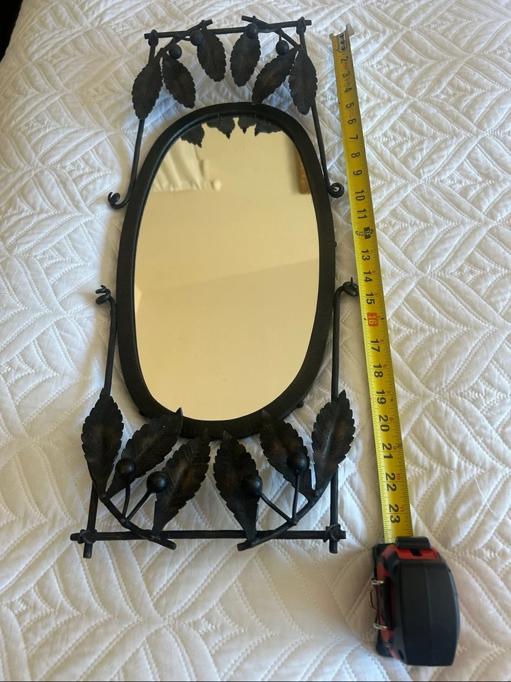 Ornate Black Metal Leaf Wall Mirror